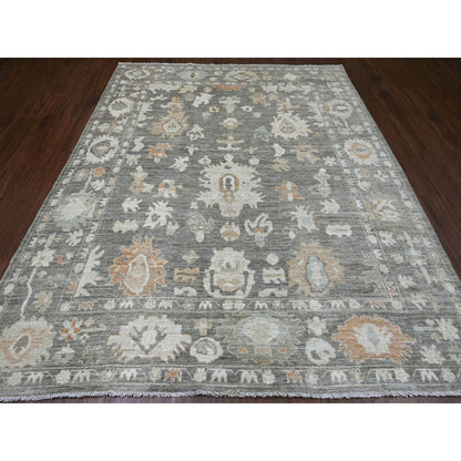 Oushak And Peshawar Wool Hand Knotted Rug Grey 8.0x9.8 -O020839