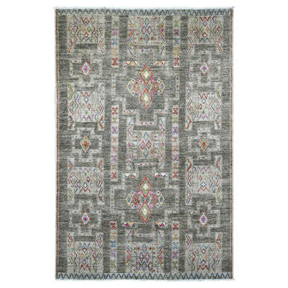 Tribal & Geometric Wool Hand Knotted Rug Grey 5.8x8.10 -O020848