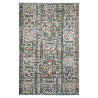 Tribal & Geometric Wool Hand Knotted Rug Grey 5.8x8.10 -O020848