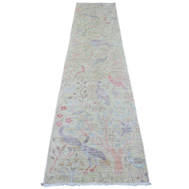 Oushak And Peshawar Wool Hand Knotted Rug Green 2.6x11.4 -O020854