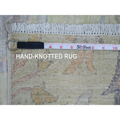 Oushak And Peshawar Wool Hand Knotted Rug Green 2.6x11.4 -O020854