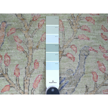 Oushak And Peshawar Wool Hand Knotted Rug Green 2.5x9.9 -O020856