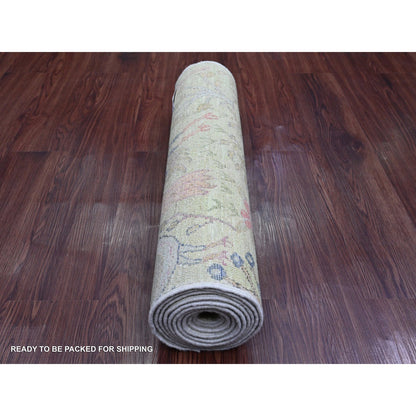 Oushak And Peshawar Wool Hand Knotted Rug Green 2.5x9.9 -O020856