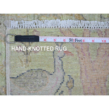 Oushak And Peshawar Wool Hand Knotted Rug Green 2.5x9.9 -O020856