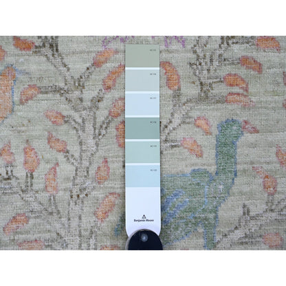 Oushak And Peshawar Wool Hand Knotted Rug Green 2.9x11.8 -O020858