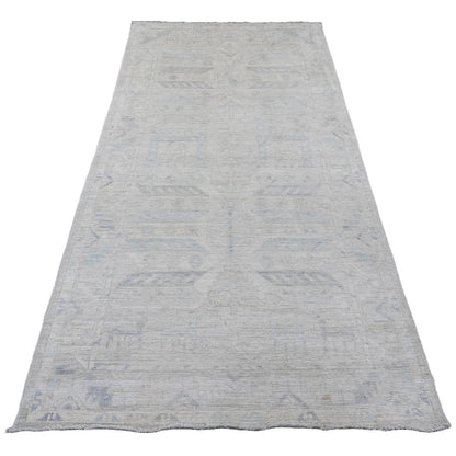 Oushak And Peshawar Wool Hand Knotted Rug Grey 4.1x8.0 -O020862