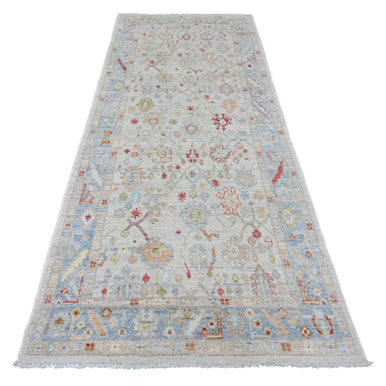 Oushak And Peshawar Wool Hand Knotted Rug Ivory 4.1x10.1 -O020877