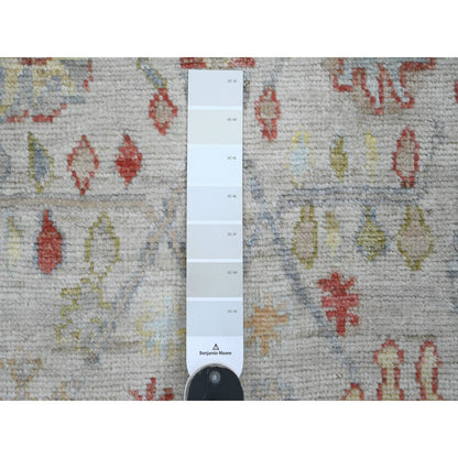 Oushak And Peshawar Wool Hand Knotted Rug Ivory 4.1x10.1 -O020877