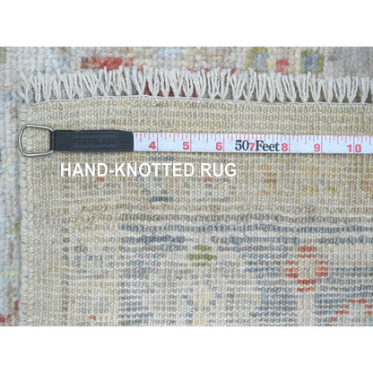Oushak And Peshawar Wool Hand Knotted Rug Ivory 4.1x10.1 -O020877