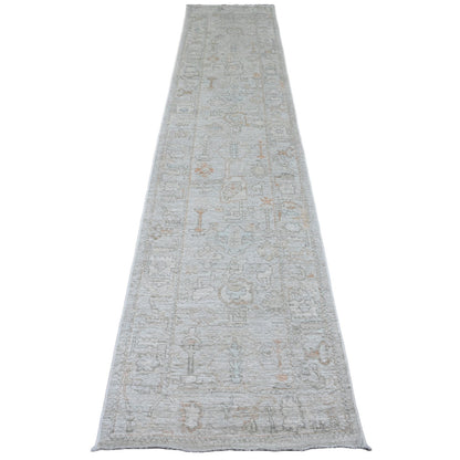 Oushak And Peshawar Wool Hand Knotted Rug Grey 2.7x12.6 -O020882
