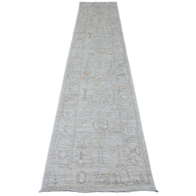 Oushak And Peshawar Wool Hand Knotted Rug Grey 2.7x12.6 -O020882