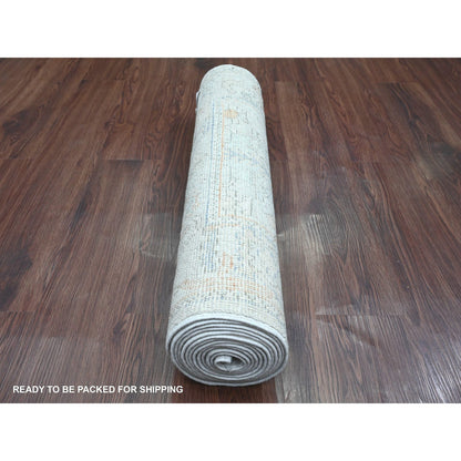 Oushak And Peshawar Wool Hand Knotted Rug Grey 2.7x12.6 -O020882