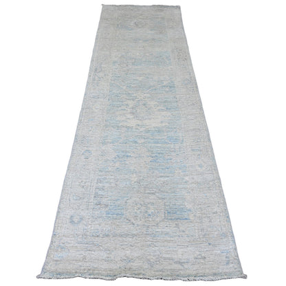 Oushak And Peshawar Wool Hand Knotted Rug Blue 2.10x9.7 -O020884