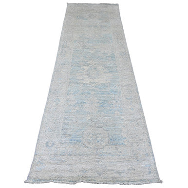 Oushak And Peshawar Wool Hand Knotted Rug Blue 2.10x9.7 -O020884