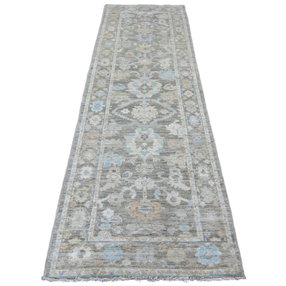 Oushak And Peshawar Wool Hand Knotted Rug Grey 3.0x9.8 -O020887