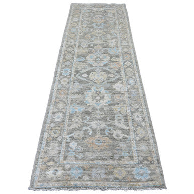 Oushak And Peshawar Wool Hand Knotted Rug Grey 3.0x9.8 -O020887