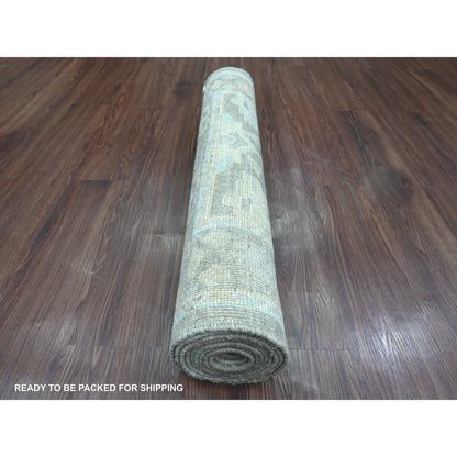 Oushak And Peshawar Wool Hand Knotted Rug Grey 3.0x9.8 -O020887