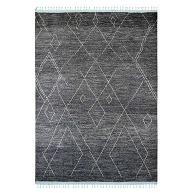 Tribal & Geometric Wool Hand Knotted Rug Black 8.11x12.8 -O020895