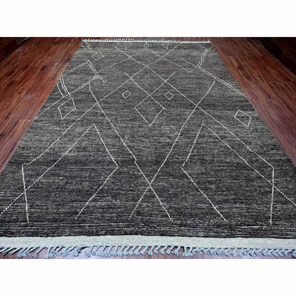 Tribal & Geometric Wool Hand Knotted Rug Black 8.11x12.8 -O020895