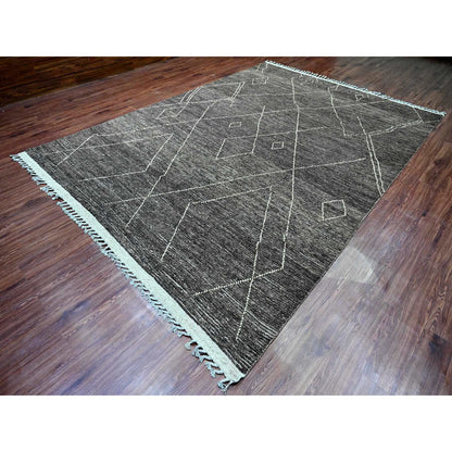 Tribal & Geometric Wool Hand Knotted Rug Black 8.11x12.8 -O020895