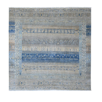 Tribal & Geometric Wool Hand Knotted Rug Grey 7.8x7.11 -O020915