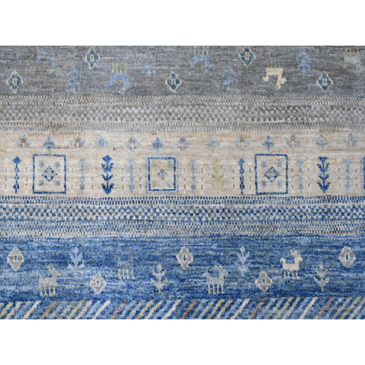 Gray 7'8" x 7'11" Tribal & Geometric Hand knotted Wool Rug - Sku: O020915