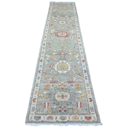 Oushak And Peshawar Wool Hand Knotted Rug Grey 2.7x12.3 -O020920