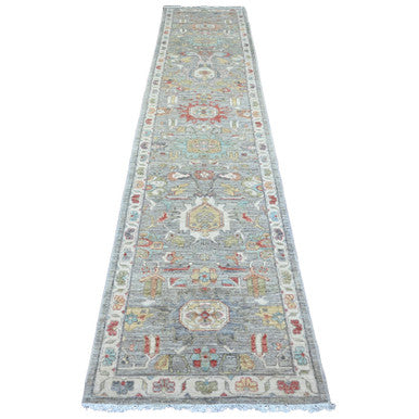 Oushak And Peshawar Wool Hand Knotted Rug Grey 2.7x12.3 -O020920
