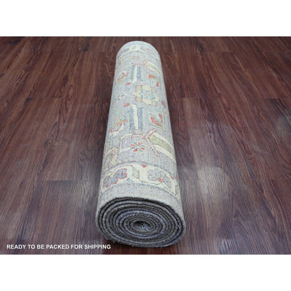 Oushak And Peshawar Wool Hand Knotted Rug Grey 2.7x12.3 -O020920
