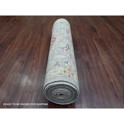 Oushak And Peshawar Wool Hand Knotted Rug Grey 3.1x15.10 -O020921