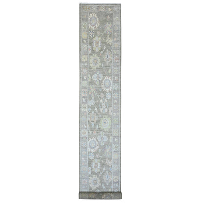 Oushak And Peshawar Wool Hand Knotted Rug Green 2.11x19.10 -O020931