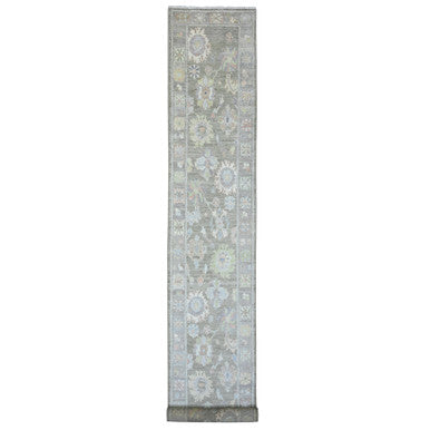 Oushak And Peshawar Wool Hand Knotted Rug Green 2.11x19.10 -O020931