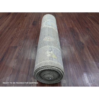 Oushak And Peshawar Wool Hand Knotted Rug Green 2.11x19.10 -O020931