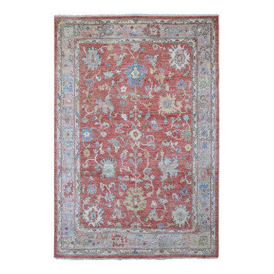 Oushak And Peshawar Wool Hand Knotted Rug Red 6.0x8.9 -O020934