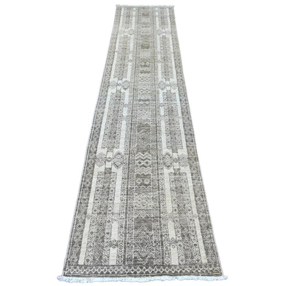 Tribal & Geometric Wool Hand Knotted Rug Brown 2.5x11.0 -O020937