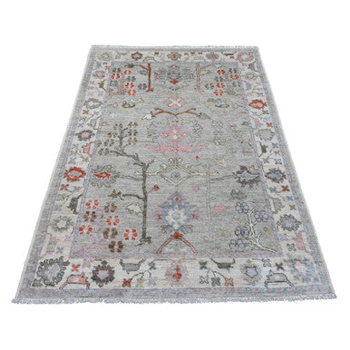 Oushak And Peshawar Wool Hand Knotted Rug Grey 4.5x5.11 -O020941