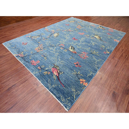 Modern and Contemporary Wool Hand Knotted Rug Blue 9.2x11.10 -O020953
