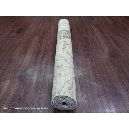 Modern and Contemporary Wool Hand Knotted Rug Ivory 3.11x5.11 -O020955