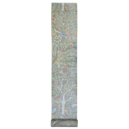 Oushak And Peshawar Wool Hand Knotted Rug Green 2.6x23.11 -O020957