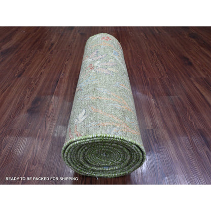 Oushak And Peshawar Wool Hand Knotted Rug Green 2.6x23.11 -O020957
