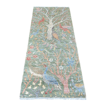 Oushak And Peshawar Wool Hand Knotted Rug Green 2.7x6.0 -O020963