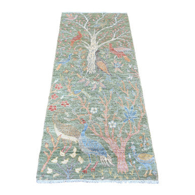 Oushak And Peshawar Wool Hand Knotted Rug Green 2.7x6.0 -O020963