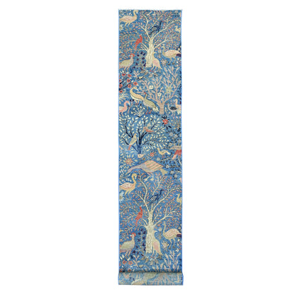Oushak And Peshawar Wool Hand Knotted Rug Blue 2.9x23.4 -O020965
