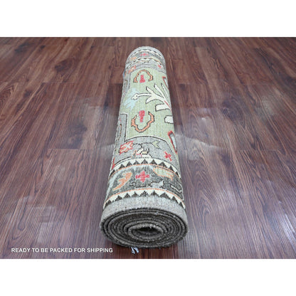Oushak And Peshawar Wool Hand Knotted Rug Grey 2.7x11.6 -O020967