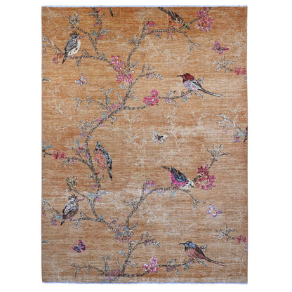 Modern and Contemporary Wool Hand Knotted Rug Brown 9.0x12.0 -O020969