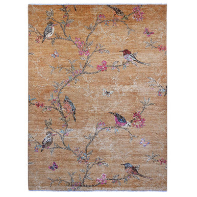 Modern and Contemporary Wool Hand Knotted Rug Brown 9.0x12.0 -O020969
