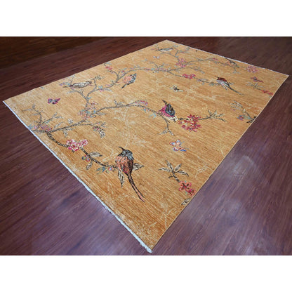 Modern and Contemporary Wool Hand Knotted Rug Brown 9.0x12.0 -O020969