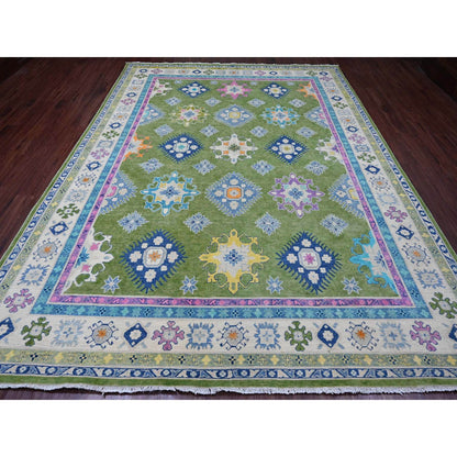 Kazak Wool Hand Knotted Rug Green 8.10x11.8 -O020972