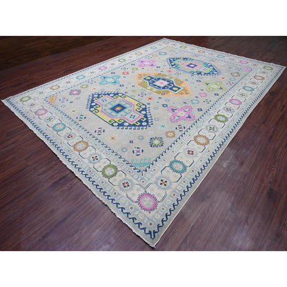 Kazak Wool Hand Knotted Rug Grey 9.7x13.4 -O020974