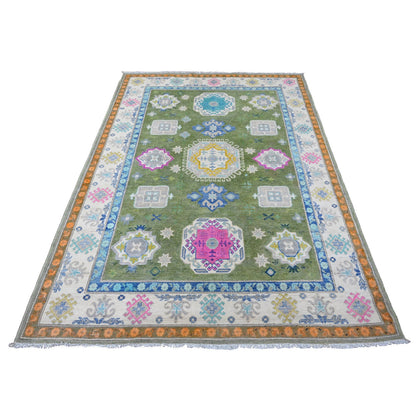 Kazak Wool Hand Knotted Rug Green 5.6x7.7 -O020975
